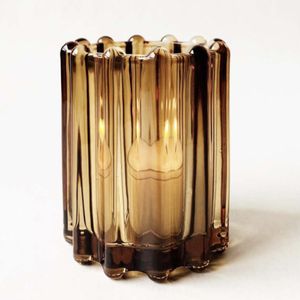 Hovedbilde Lysglass med riller – gyldent 8cm
