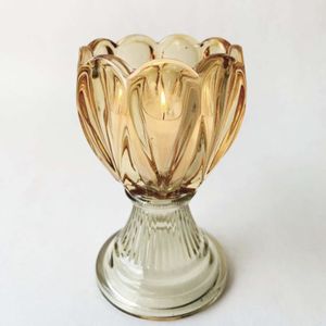 Hovedbilde Lysglass Ruby - gul blomst 12cm