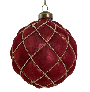 Hovedbilde Julekule i glass m/velour og perler 10 cm