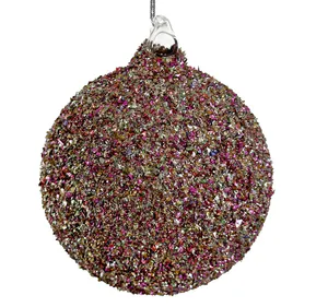 Hovedbilde Julekule I glass med glitter i s&oslash;lv og rosa 8cm