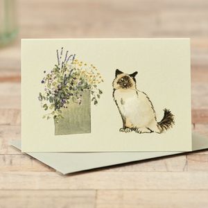 Hovedbilde Lite kort `Cat and Pot Of Flowers&acute; 9*6 cm