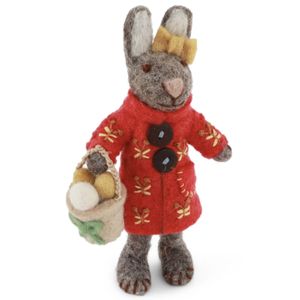Hovedbilde Gr&aring; kanin med kurv og kjole 12cm