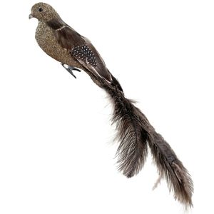 Hovedbilde Dekorativ fugl p&aring; klype - glitter brun/struts ...