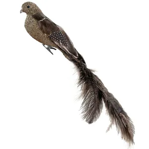 Hovedbilde Dekorativ fugl p&aring; klype - glitter brun/struts ...